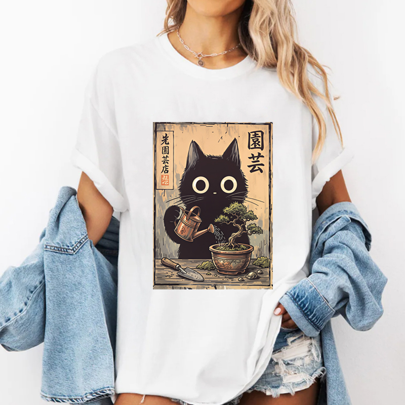 Bonsai Garden China - Bonsai Black Cat T-Shirt im japanischen
