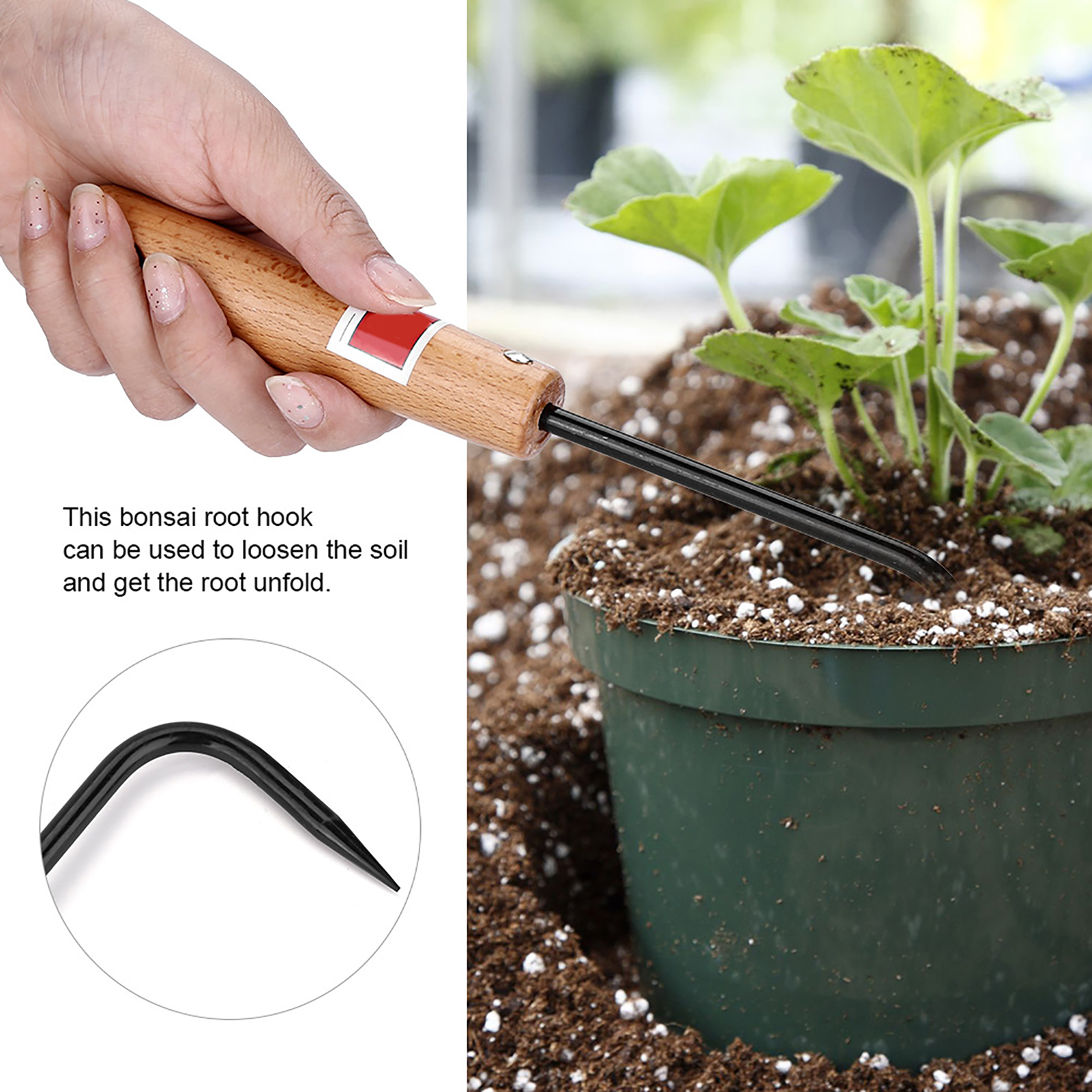 Root Hook Tool - Robuster Bonsai-Wurzelhaken aus Eisen und Buche